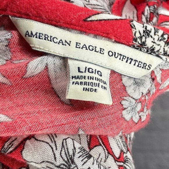 American Eagle Large L Red Floral Viscose‎ Flutter Sleeve Tie Front Mini Dress - Picture 4 of 5